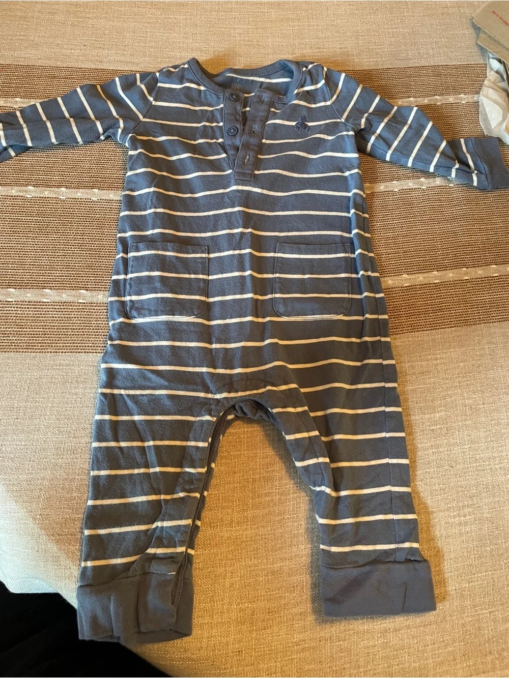 GAP Navy and White Striped Footie One-Piece